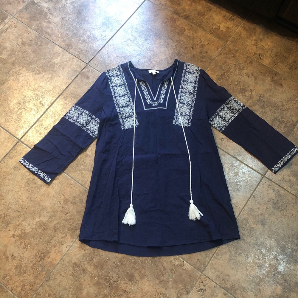 Umgee Navy Boho Long sleeve Dress Size M - Picture 2 of 7